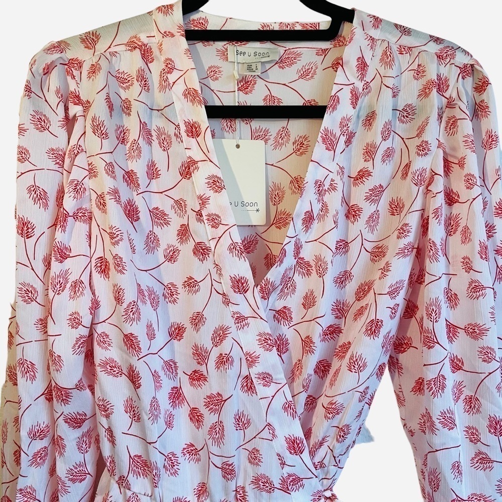 Anthropologie Blush Floral Wrap Blouse - Picture 3 of 9